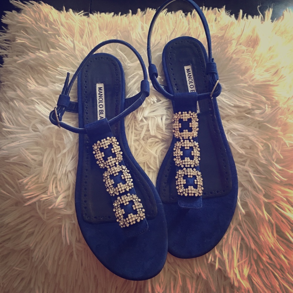 Manolo Blahnik Ottolina Thong Scandal Blue Sz 37.5